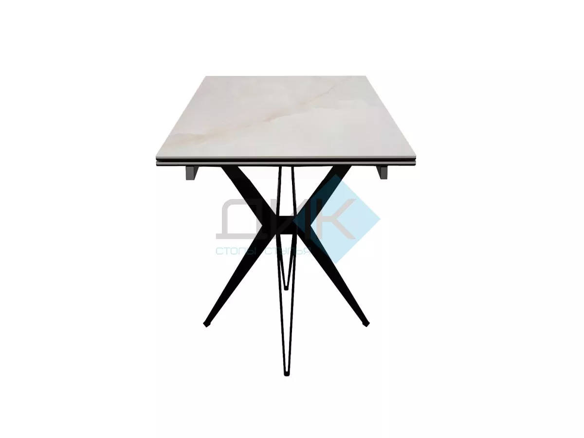 Стол DikLine DKS140 керамика глянец белый Icelandic white jade (Ostra Bianco Light), подстолье черное, опоры черные (2уп.)