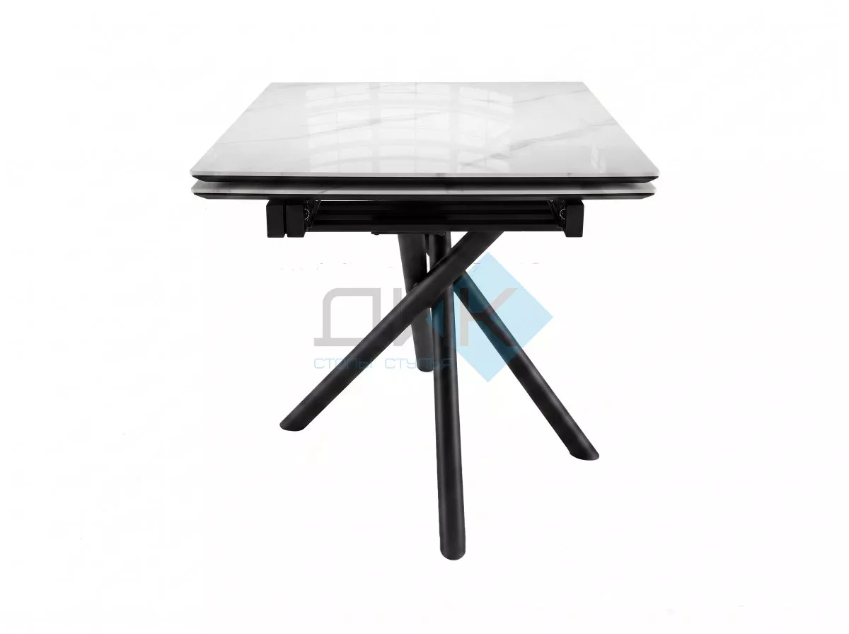 Стол DikLine BKX110 Керамика Carrara Gloss (мрамор глянец белый)/подстолье черное/опоры черные (2уп.)