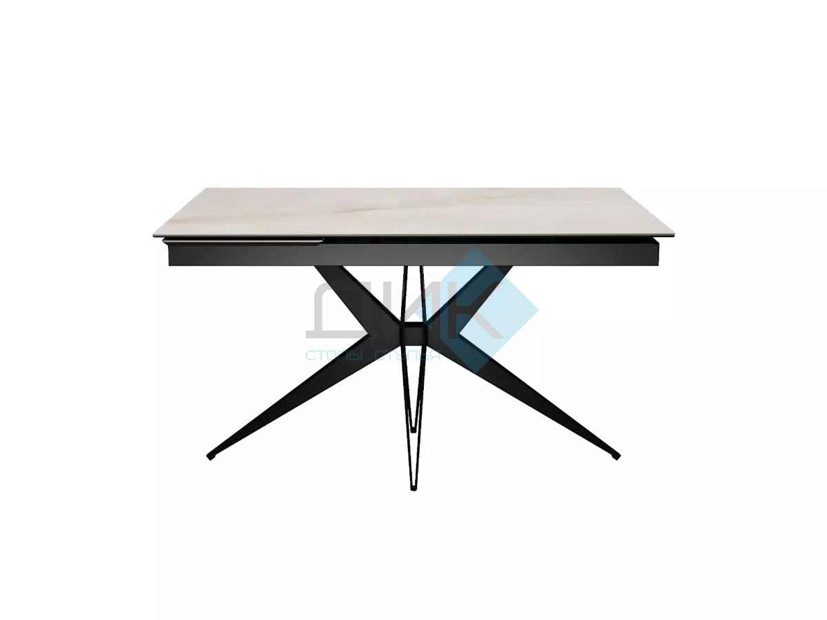 Стол DikLine DKS140 керамика глянец белый Icelandic white jade (Ostra Bianco Light), подстолье черное, опоры черные (2уп.)