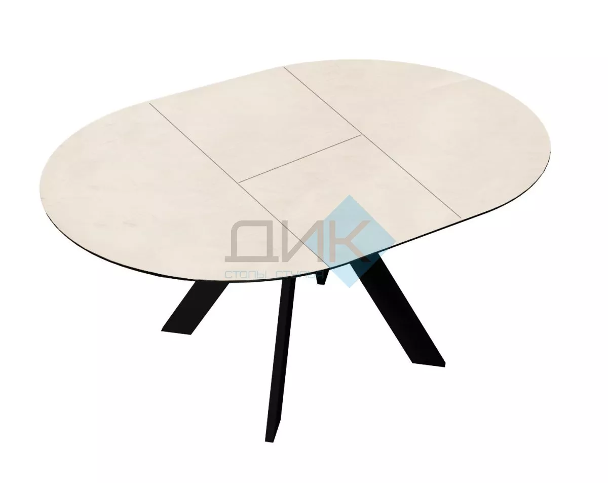 Стол DikLine SKC90 d900 Керамика Krater Perla (бежевый матовый)/подстолье черное/опоры черные