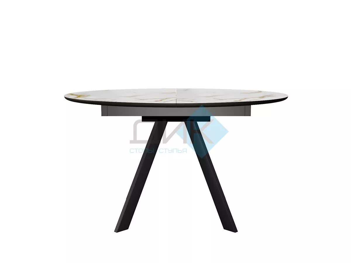 Стол DikLine SKC120 d1200 Керамика глянец Ostra Bianco (мрамор глянец белый)/подстолье черное/опоры черные