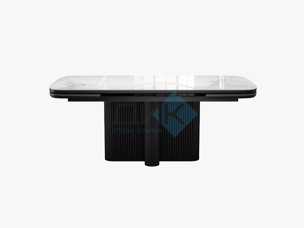Стол DikLine DKO160 Керамика Platinum ART (белый глянец)/подстолье черное/опоры черные (2 уп.)