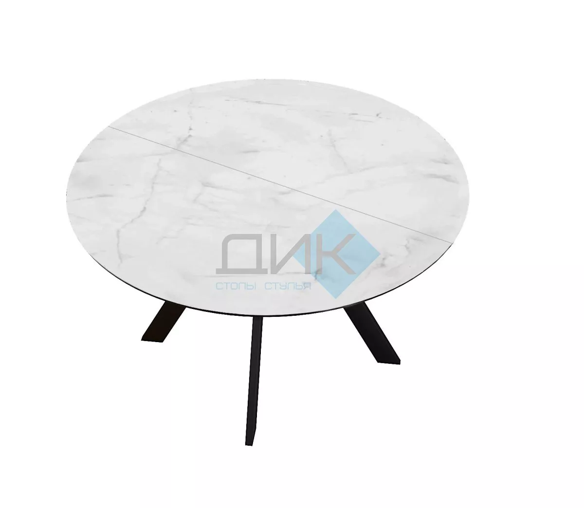 Стол DikLine SKC120 d1200 Керамика Белый мрамор/подстолье черное/опоры черные