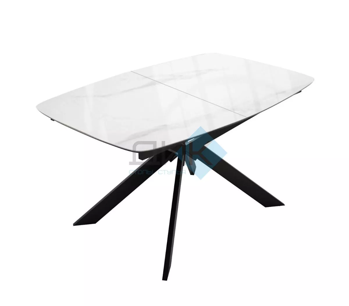 Стол DikLine BK140 керамика Carrara Gloss (мрамор глянец белый), подстолье черное, опоры черные