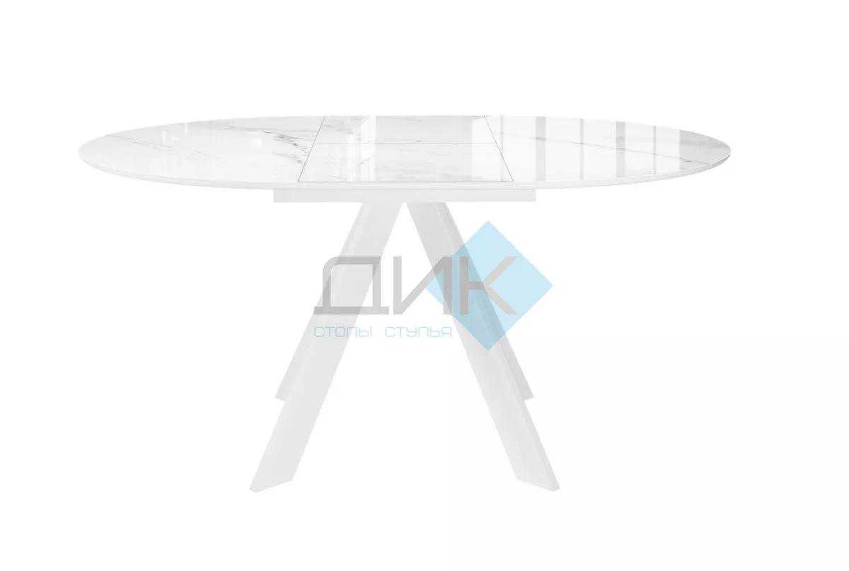 Стол DikLine SFC110 d1100 стекло Оптивайт Белый мрамор/подстолье белое/опоры белые