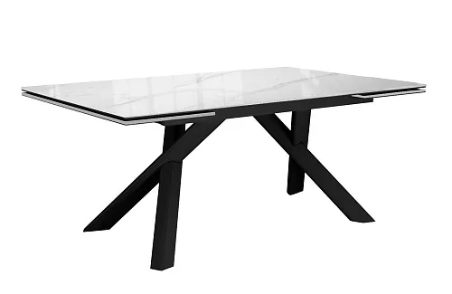 Стол DikLine DKX140 керамика Carrara Gloss (мрамор глянец белый), подстолье черное, опоры черные (2уп.)