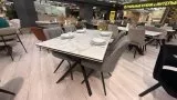 Стол DikLine KX160 керамика белый мрамор C39 глянец/опоры черные Образец в салоне ТЦ Румер