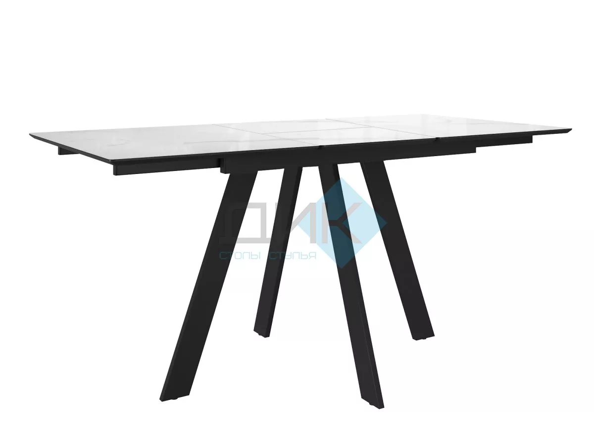 Стол DikLine DKD140 керамика 140(180)х80, Carrara Gloss (мрамор глянец белый), опоры черные (2уп.)