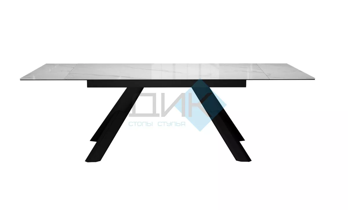 Стол DikLine DKX140 керамика Carrara Gloss (мрамор глянец белый), подстолье черное, опоры черные (2уп.)