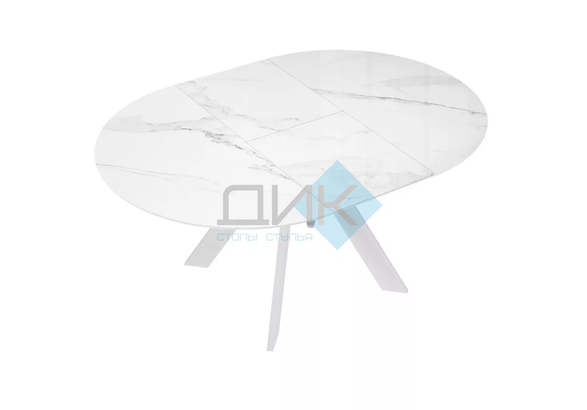 Стол DikLine SFC110 d1100 стекло Оптивайт Белый мрамор/подстолье белое/опоры белые
