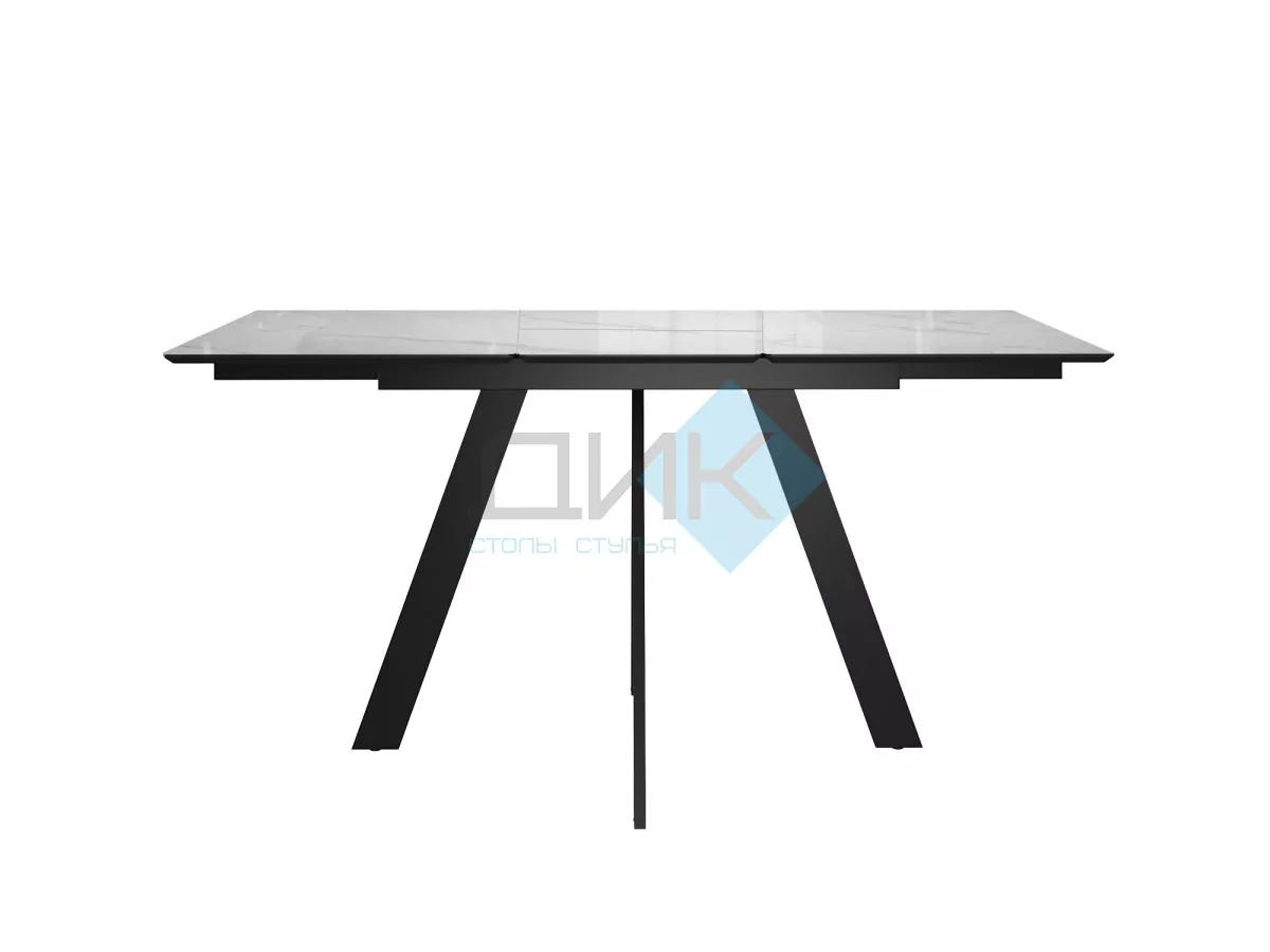 Стол DikLine DKD120 керамика 120(160)х80, Carrara Gloss (мрамор глянец белый), опоры черные (2уп.)