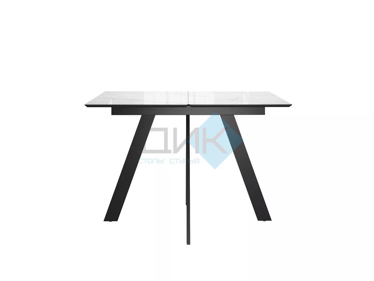 Стол DikLine DKD120 керамика 120(160)х80, Carrara Gloss (мрамор глянец белый), опоры черные (2уп.)