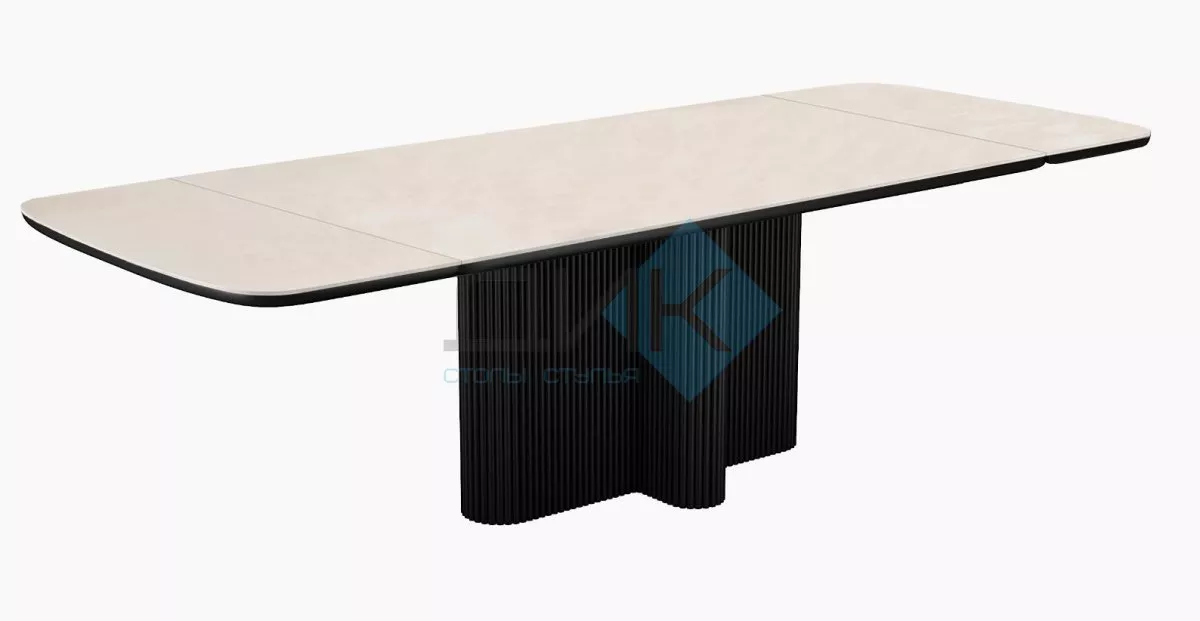 Стол DikLine DKO140 Керамика Krater Perla (бежевый матовый)/подстолье черное/опоры черные (2 уп.)