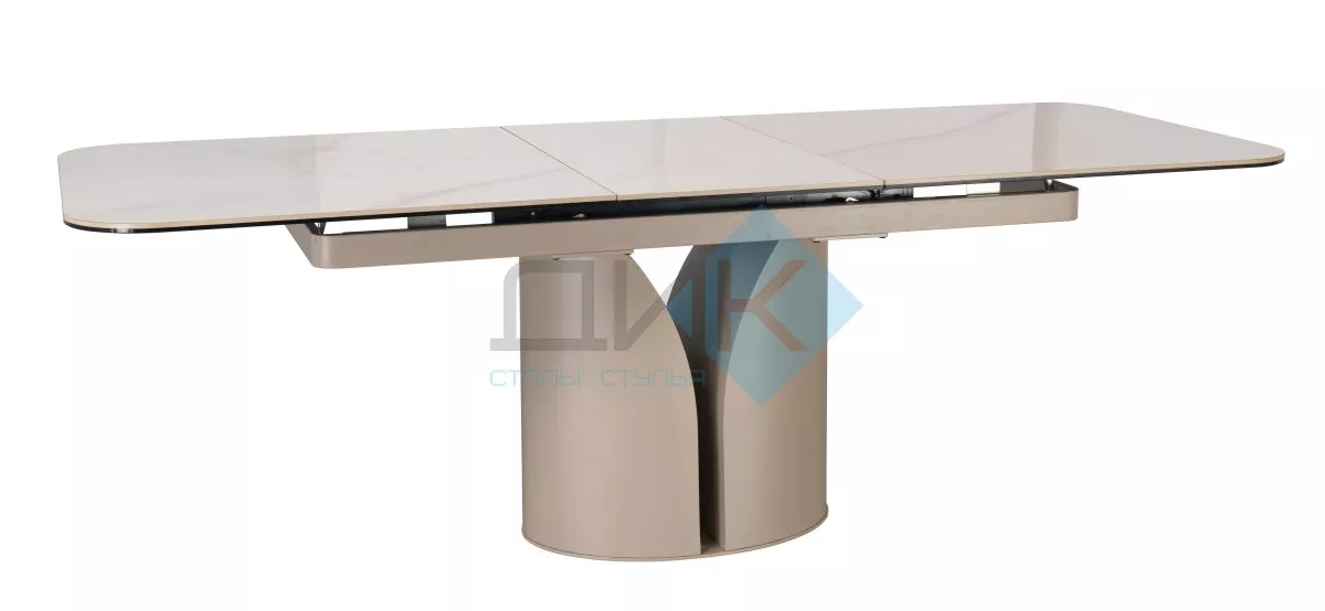 Стол обеденный DikLine CZ401 керамика Calacata Picasso White глянец, опоры металл  матовые бежевые (2 уп)