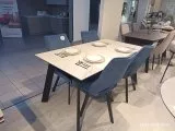 Стол DikLine DKH160, керамика 160(200)х90, мрамор белый матовый, опоры черные Образец в салоне ТЦ Кемп