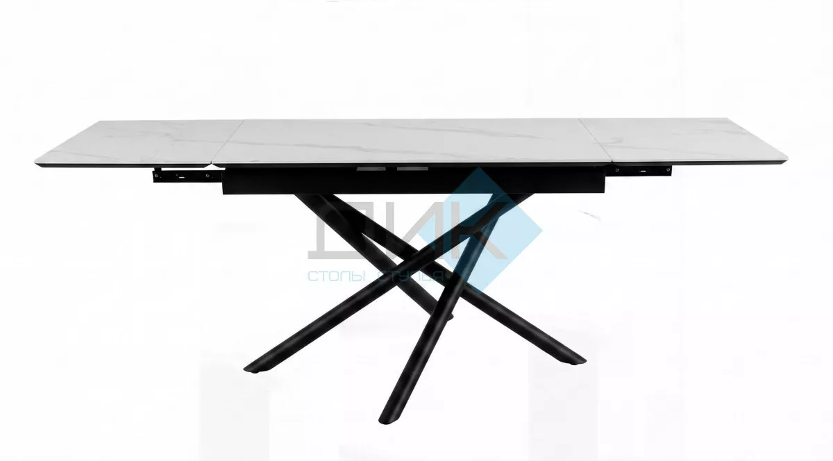 Стол DikLine BKX110 Керамика Carrara Gloss (мрамор глянец белый)/подстолье черное/опоры черные (2уп.)