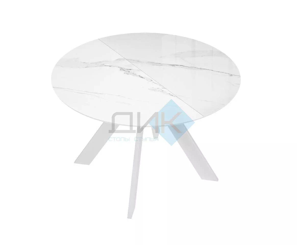 Стол DikLine SFC110 d1100 стекло Оптивайт Белый мрамор/подстолье белое/опоры белые