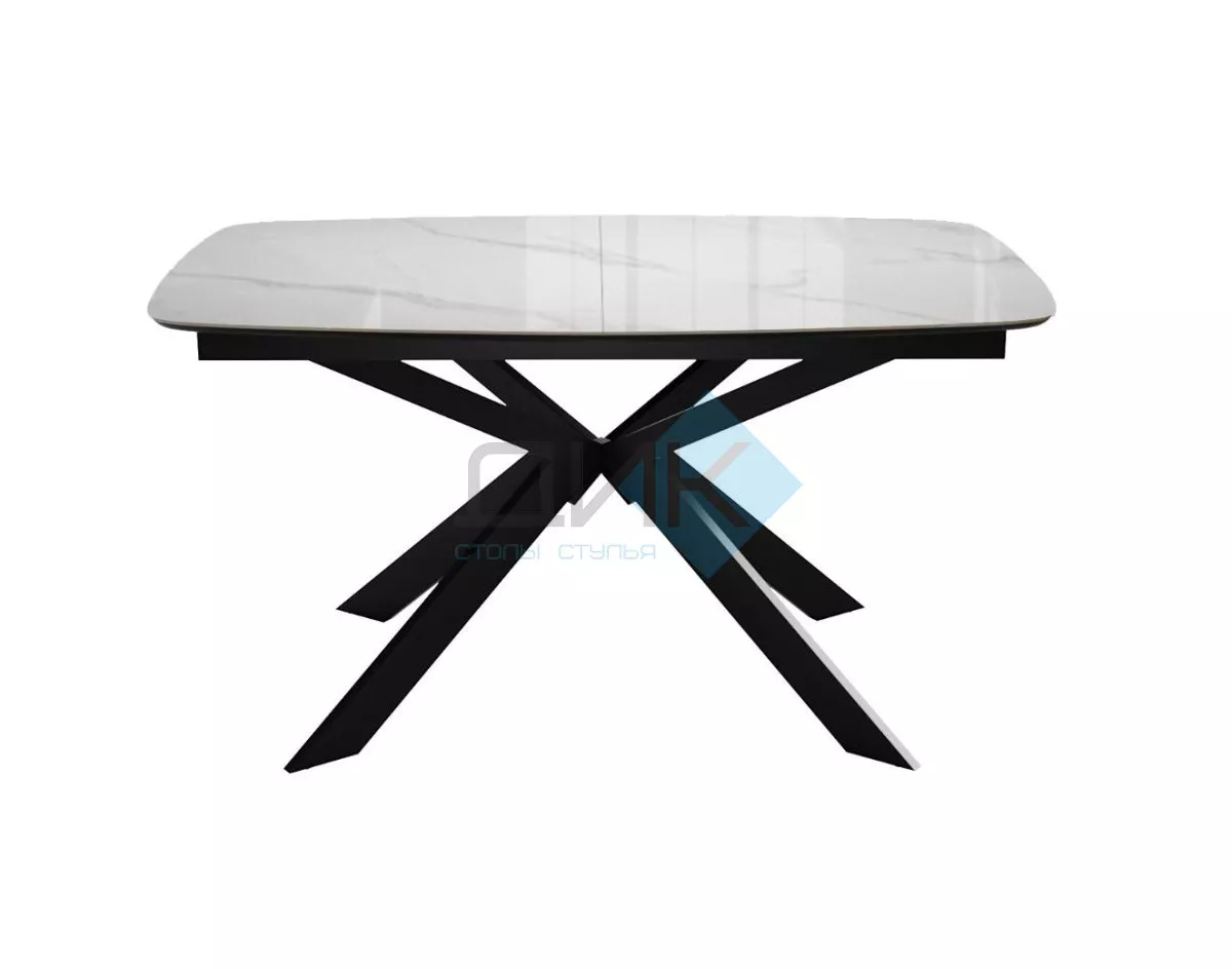 Стол DikLine BK140 керамика Carrara Gloss (мрамор глянец белый), подстолье черное, опоры черные