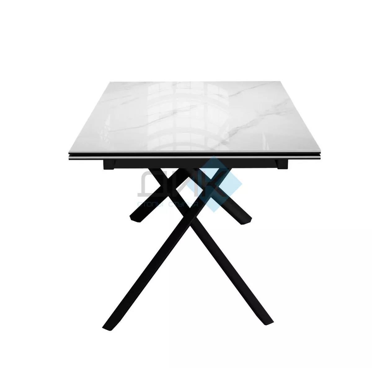 Стол DikLine DKX140 керамика Carrara Gloss (мрамор глянец белый), подстолье черное, опоры черные (2уп.)