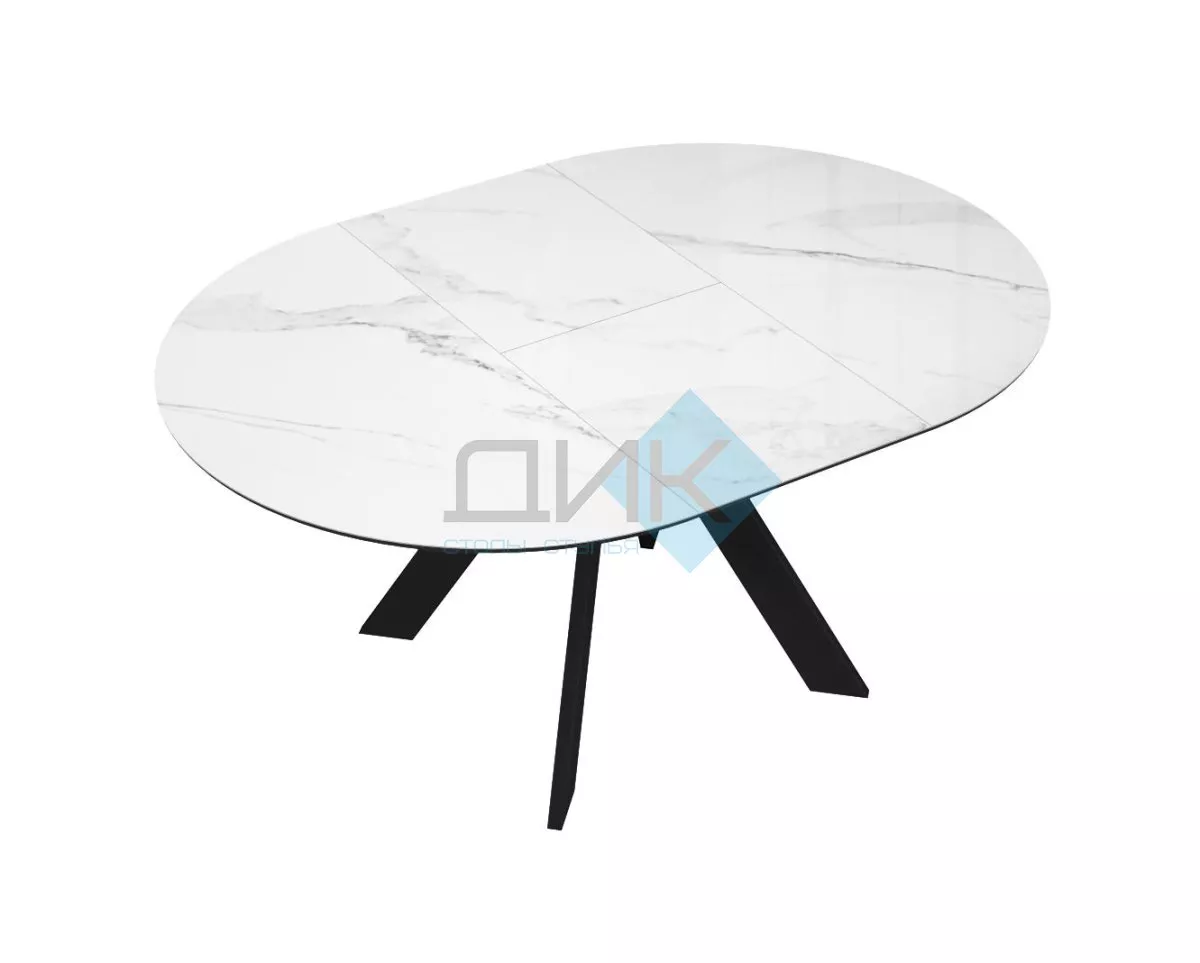 Стол DikLine SFC110 d1100 стекло Оптивайт Белый мрамор/подстолье черное/опоры черные