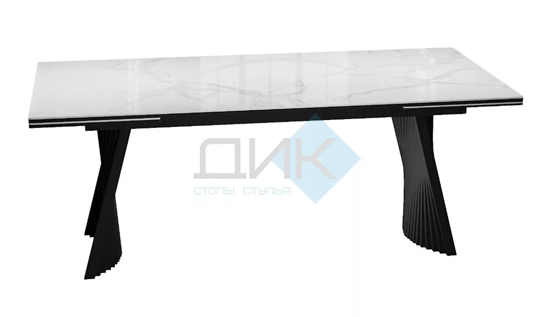 Стол DikLine KD180 керамика мрамор белый C39 глянец/опоры черные (2 уп)