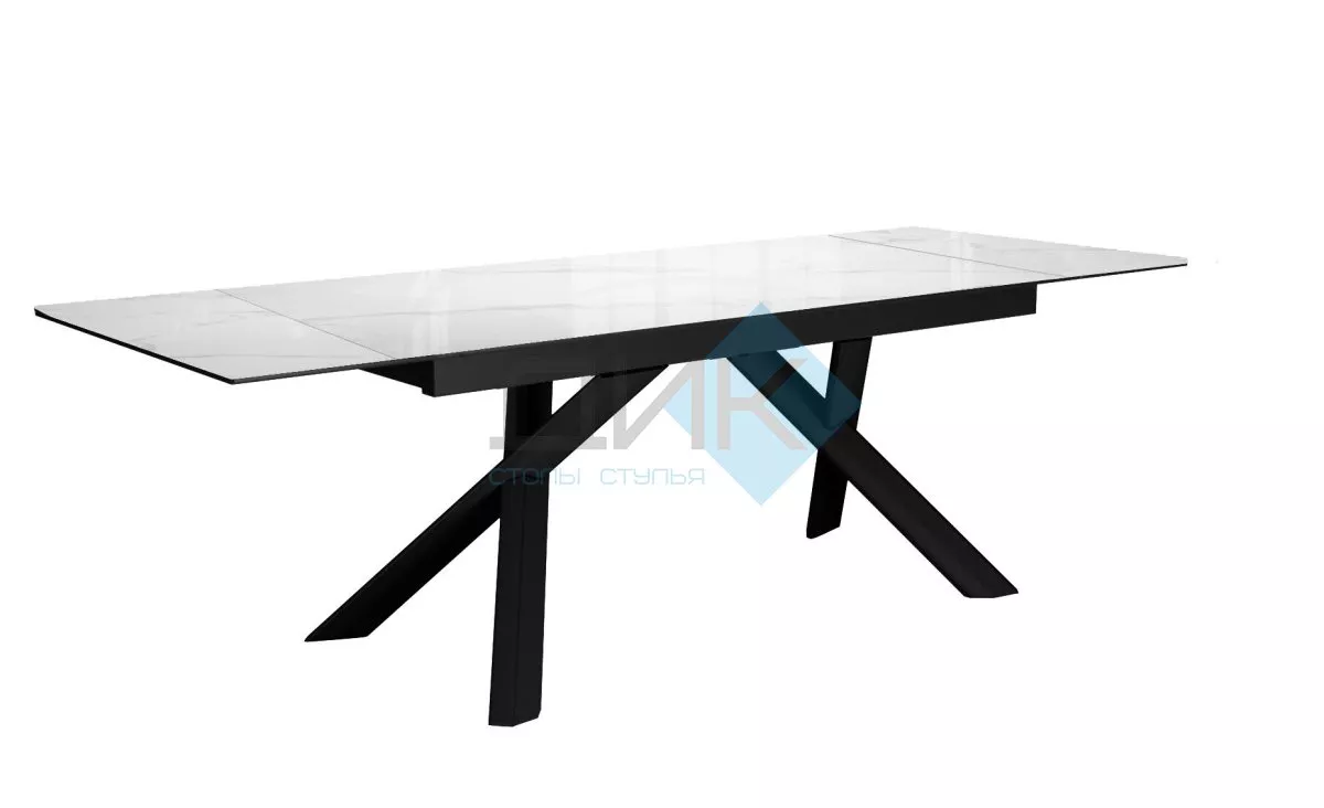 Стол DikLine DKX140 керамика Carrara Gloss (мрамор глянец белый), подстолье черное, опоры черные (2уп.)