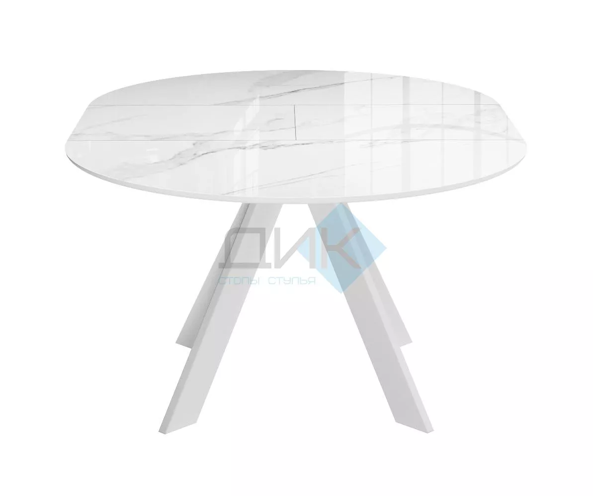 Стол DikLine SFC110 d1100 стекло Оптивайт Белый мрамор/подстолье белое/опоры белые