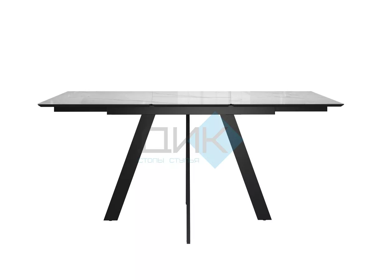 Стол DikLine DKD140 керамика 140(180)х80, Carrara Gloss (мрамор глянец белый), опоры черные (2уп.)