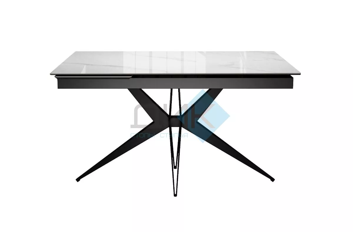Стол DikLine DKS140 керамика Carrara Gloss (мрамор глянец белый), подстолье черное, опоры черные (2уп.)