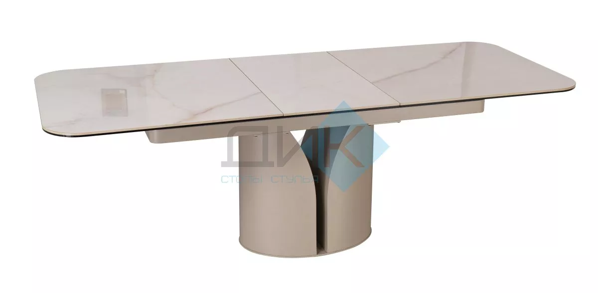 Стол обеденный DikLine CZ401 керамика Calacata Picasso White глянец, опоры металл  матовые бежевые (2 уп)