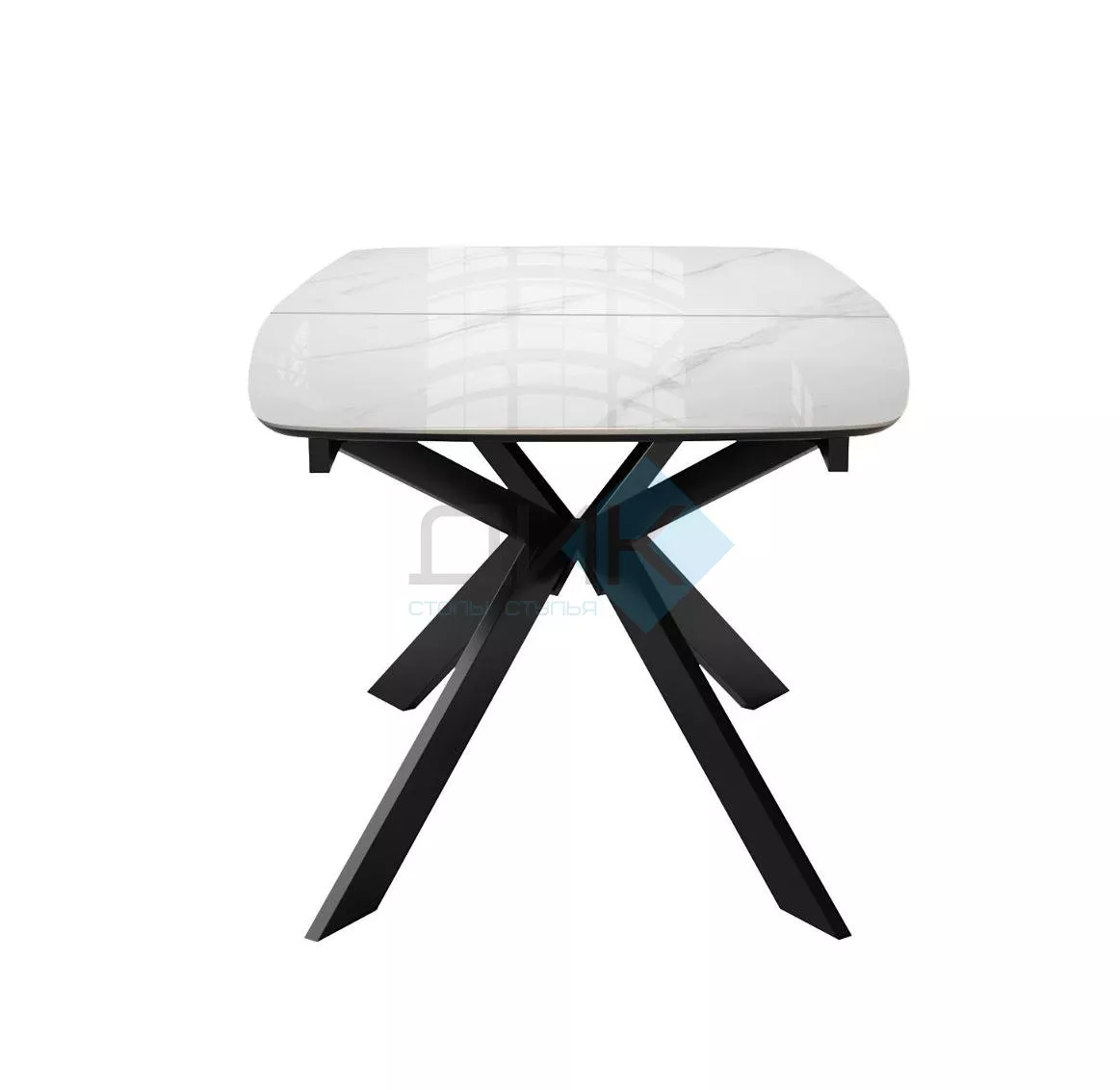 Стол DikLine BK140 керамика Carrara Gloss (мрамор глянец белый), подстолье черное, опоры черные