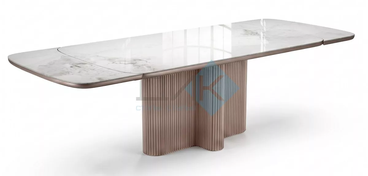 Стол DikLine DKO140 Керамика Platinum ART (белый глянец)/подстолье капучино/опоры капучино (2 уп.)
