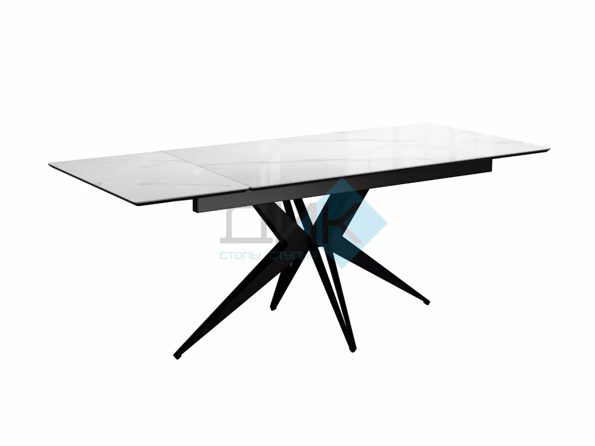 Стол DikLine DKS140 керамика Carrara Gloss (мрамор глянец белый), подстолье черное, опоры черные (2уп.)