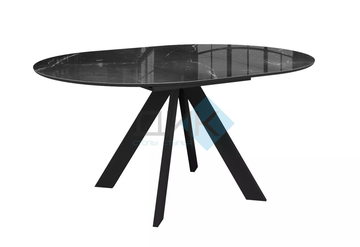 Стол DikLine SFC110 d1100 стекло Оптивайт Черный мрамор/подстолье черное/опоры черные