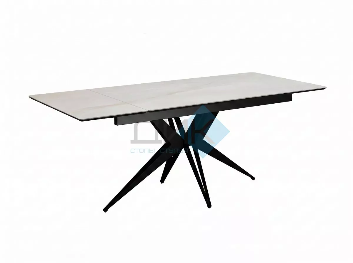 Стол DikLine DKS140 керамика глянец белый Icelandic white jade (Ostra Bianco Light), подстолье черное, опоры черные (2уп.)