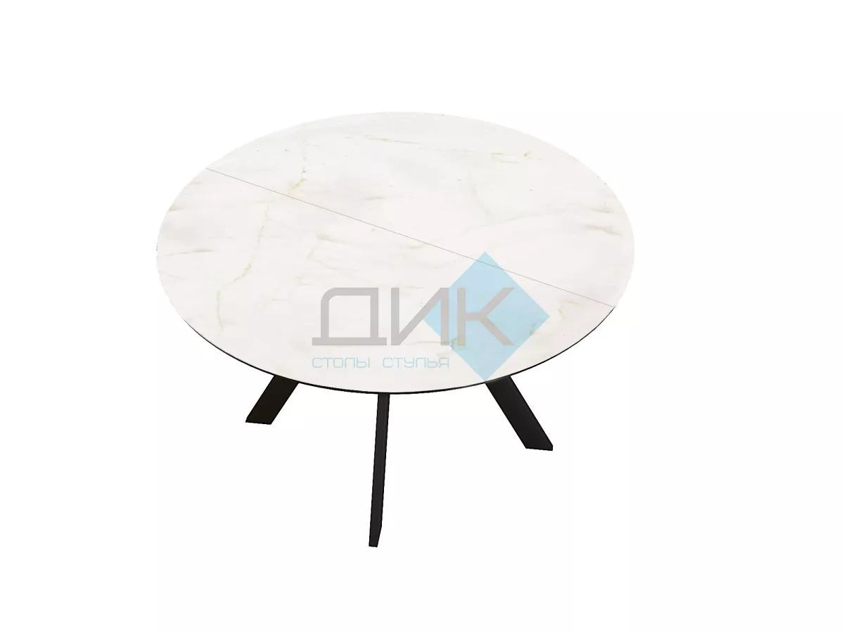 Стол DikLine SKC120 d1200 Керамика глянец Ostra Bianco (мрамор глянец белый)/подстолье черное/опоры черные