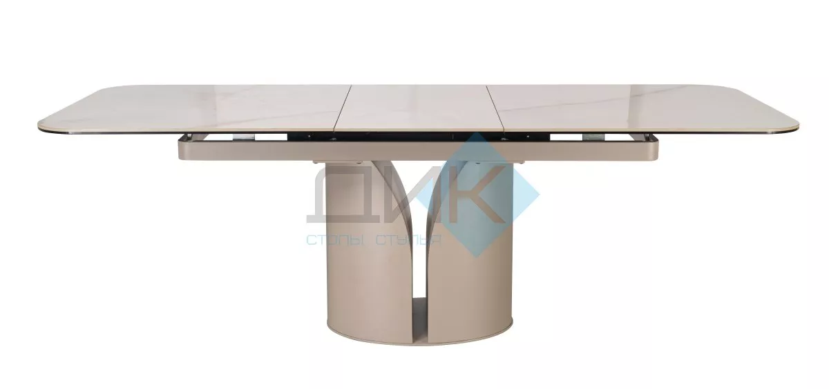 Стол обеденный DikLine CZ401 керамика Calacata Picasso White глянец, опоры металл  матовые бежевые (2 уп)
