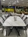 Стол DikLine KS220 керамика бежевый мрамор JA687 глянец Jasmin/опоры черные Образец в салоне ТЦ Гранд Юг