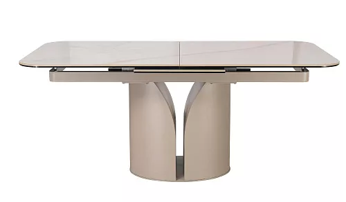 Стол обеденный DikLine CZ401 керамика Calacata Picasso White глянец, опоры металл  матовые бежевые (2 уп)