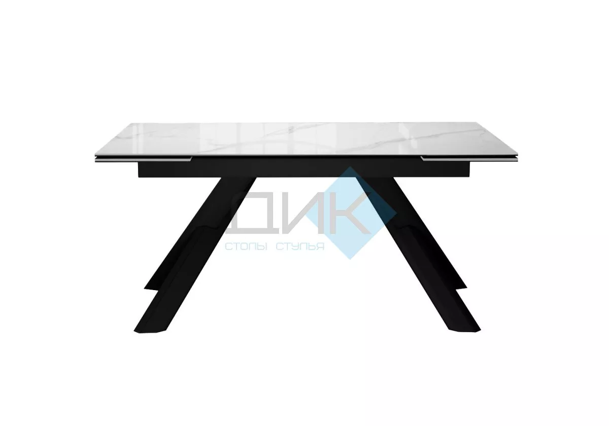 Стол DikLine DKX140 керамика Carrara Gloss (мрамор глянец белый), подстолье черное, опоры черные (2уп.)