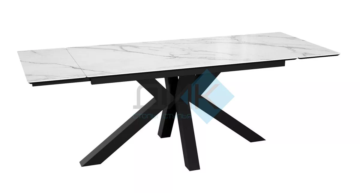 Стол DikLine SFE140 Керамика Tianshan White (белый полуглянец)/подстолье черное/опоры черные (2 уп.)