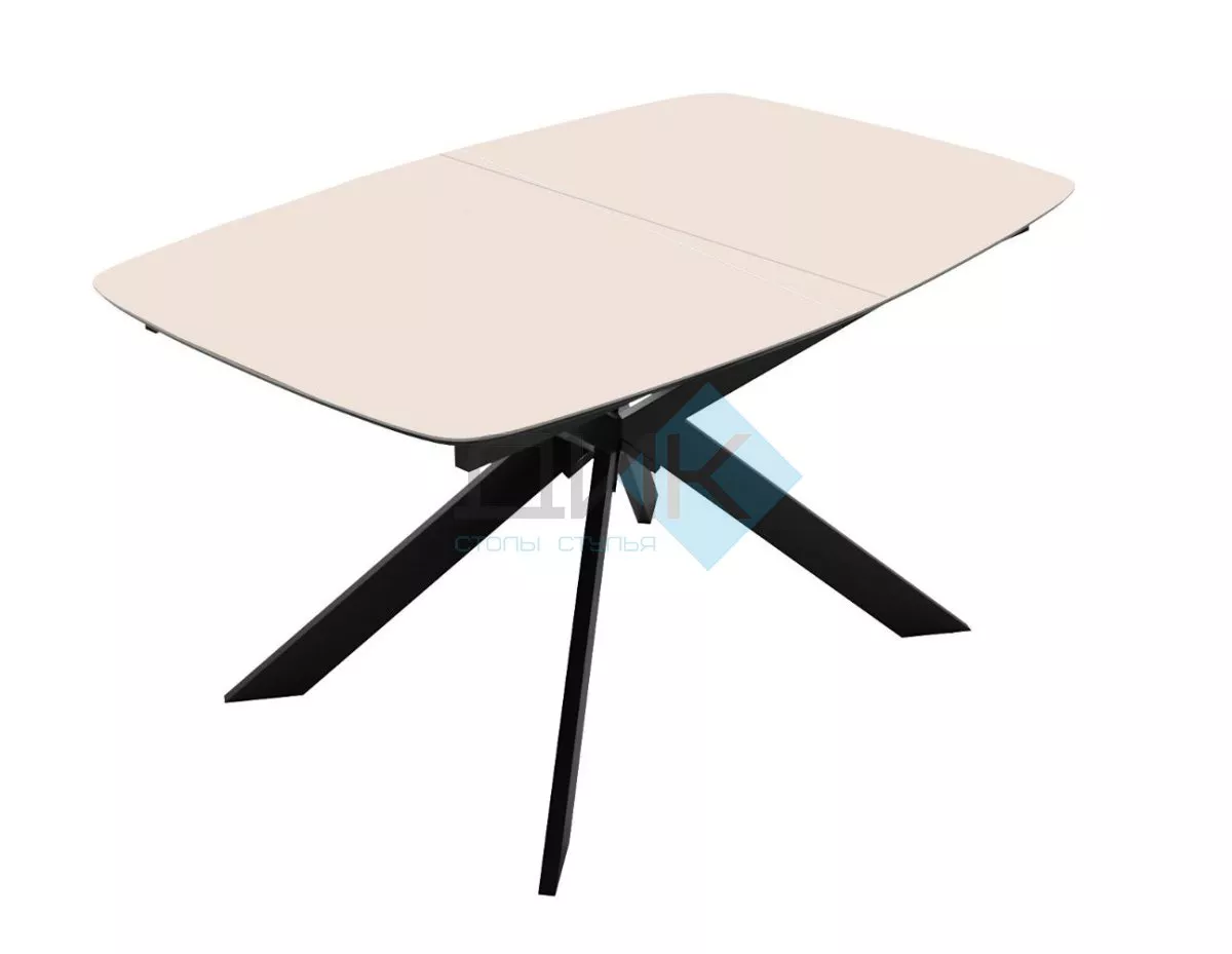 Стол DikLine BK140 керамика Krater Perla (бежевый матовый), подстолье черное, опоры черные