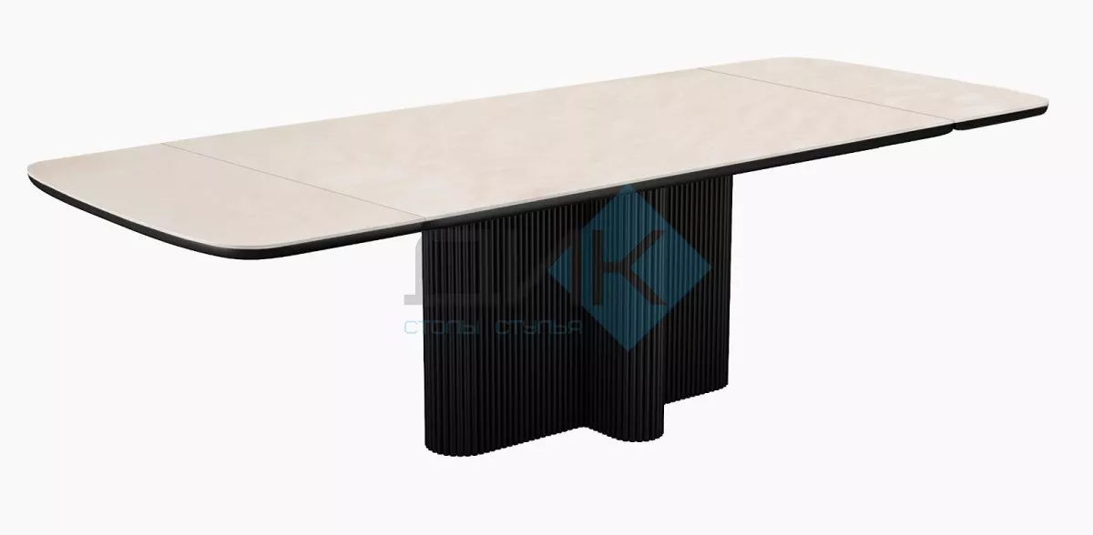 Стол DikLine DKO160 Керамика Krater Perla (бежевый матовый)/подстолье черное/опоры черные (2 уп.)