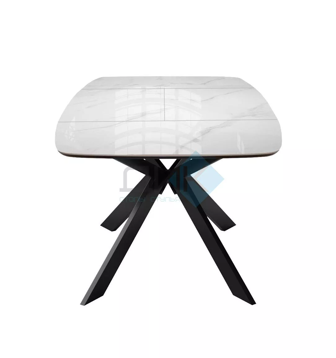 Стол DikLine BK140 керамика Carrara Gloss (мрамор глянец белый), подстолье черное, опоры черные