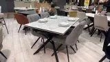 Стол DikLine KX160 керамика белый мрамор C39 глянец/опоры черные Образец в салоне ТЦ Румер