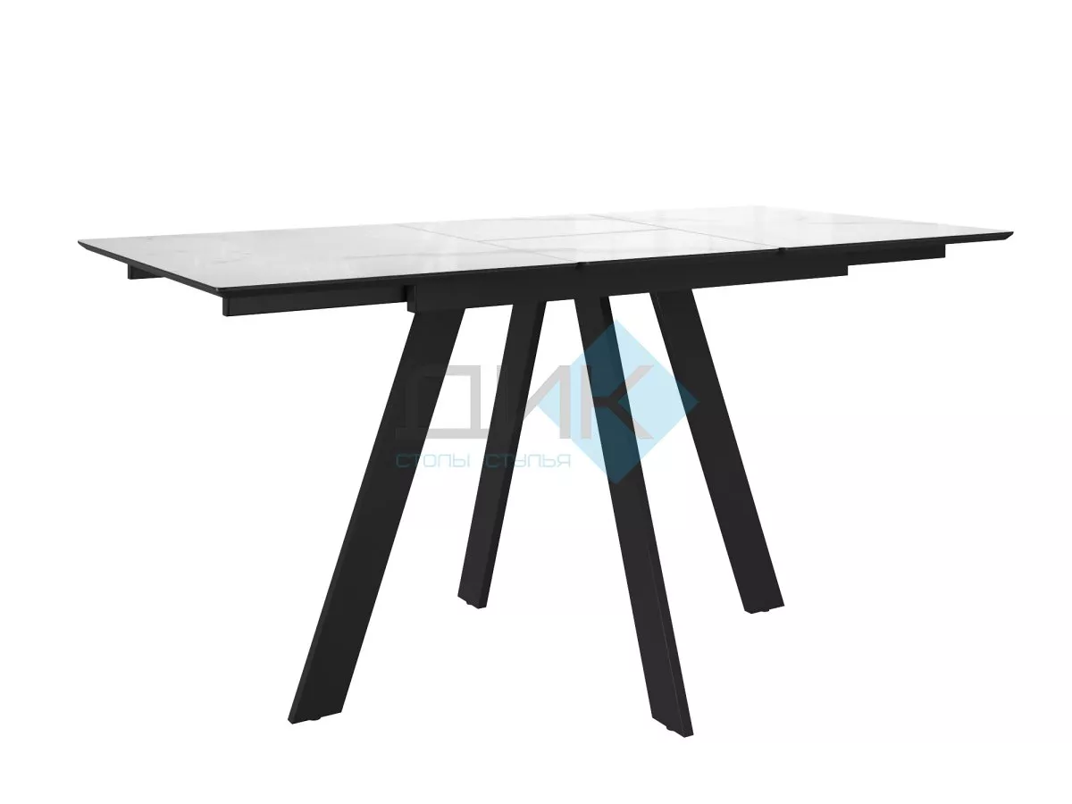 Стол DikLine DKD120 керамика 120(160)х80, Carrara Gloss (мрамор глянец белый), опоры черные (2уп.)