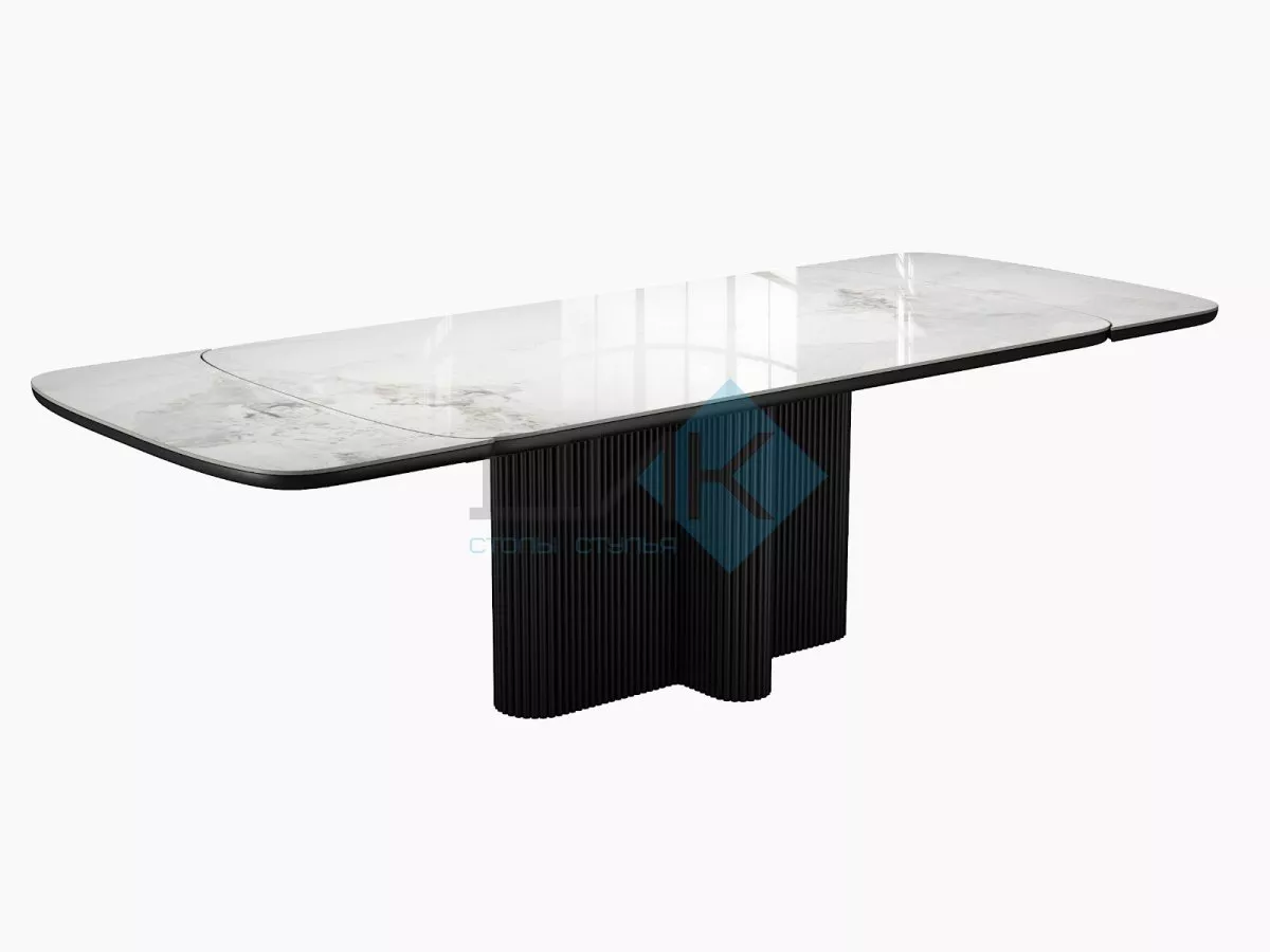 Стол DikLine DKO140 Керамика Platinum ART (белый глянец)/подстолье черное/опоры черные (2 уп.)