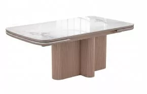 Стол DikLine DKO160 Керамика Platinum ART (белый глянец)/подстолье капучино/опоры капучино (2 уп.)