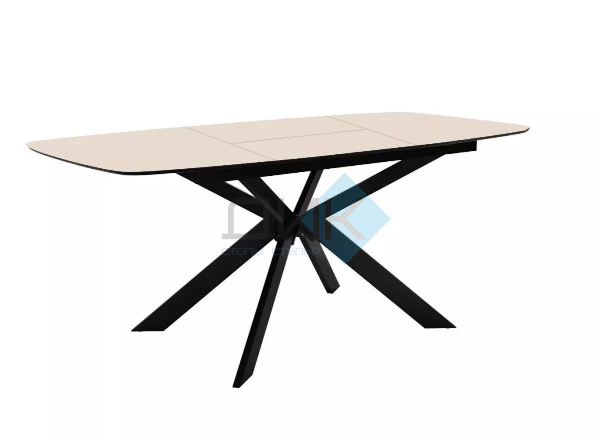 Стол DikLine BK140 керамика Krater Perla (бежевый матовый), подстолье черное, опоры черные