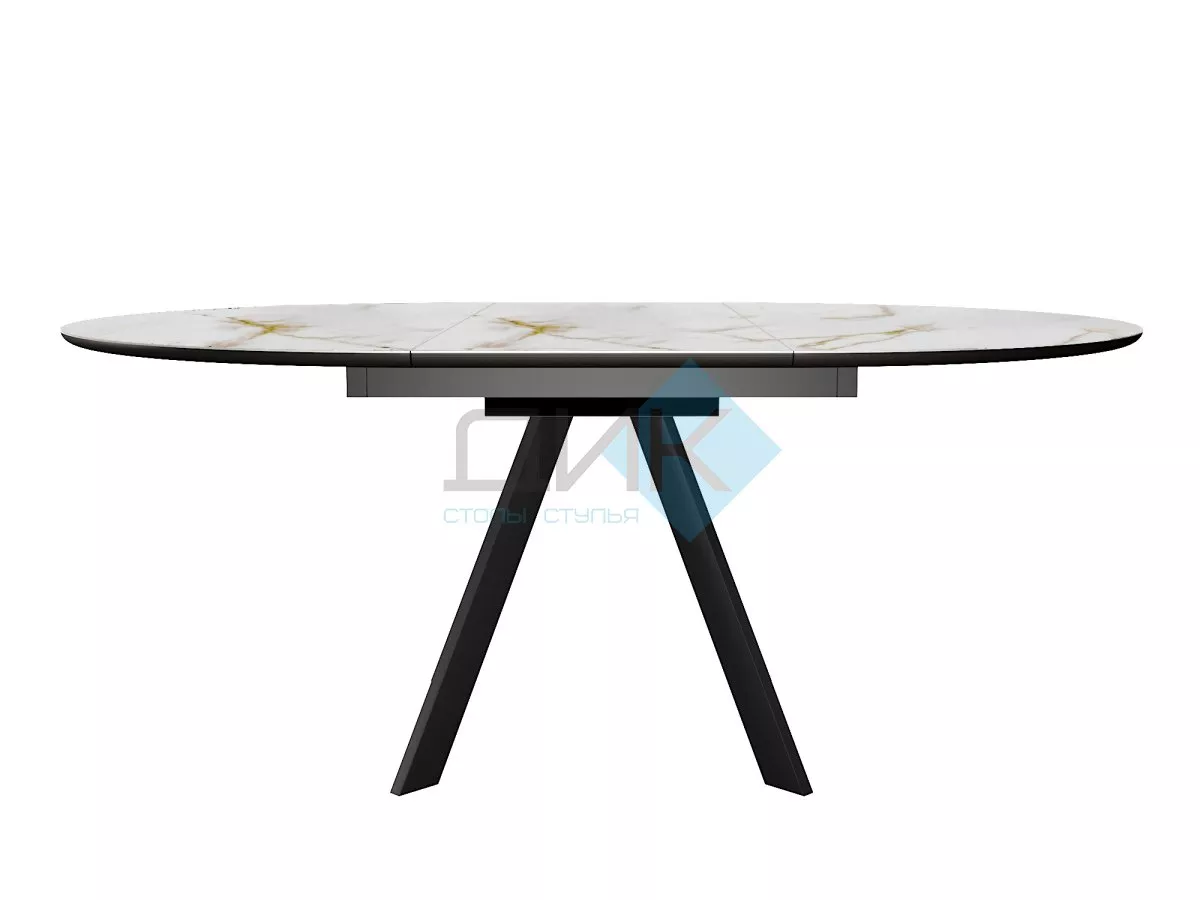 Стол DikLine SKC120 d1200 Керамика глянец Ostra Bianco (мрамор глянец белый)/подстолье черное/опоры черные